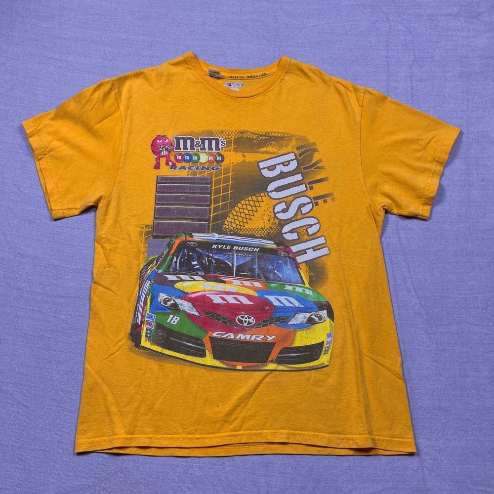 NASCAR Kyle‎ Busch M&Ms Mens Large Racing T Shirt Yellow Toyota Camry 18